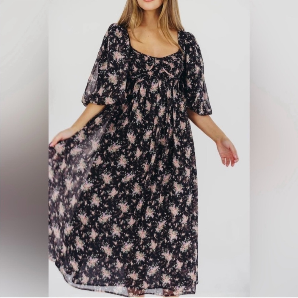 Worth Collection Harlow Maxi Dress in Black Floral Bump Friendly Size Small NWT